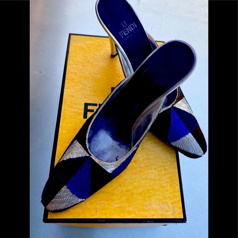 VTG Fendi-Lame’ Nappa Silver Mules- Size 36/5 (US)